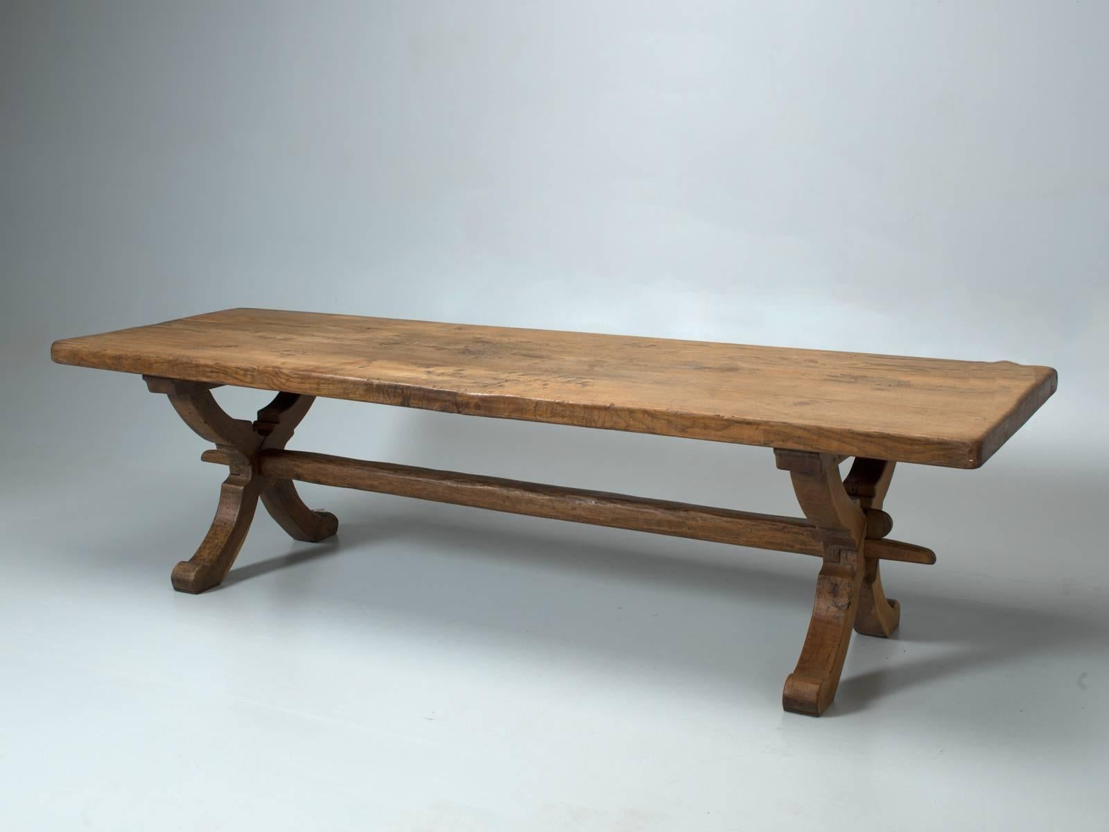 Antique French White Oak Trestle Dining Table In Good Condition In Chicago, IL