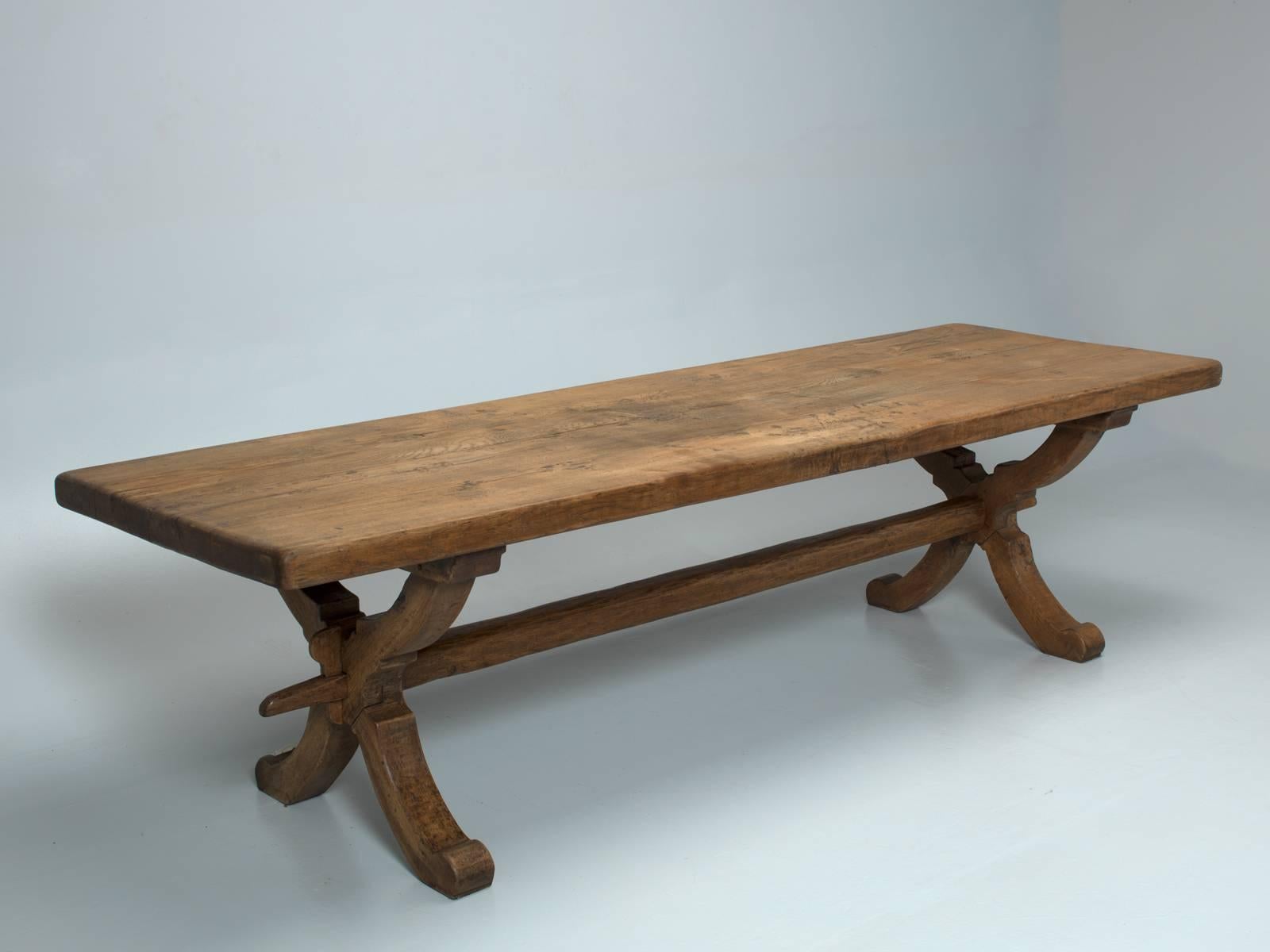 Country Antique French White Oak Trestle Dining Table