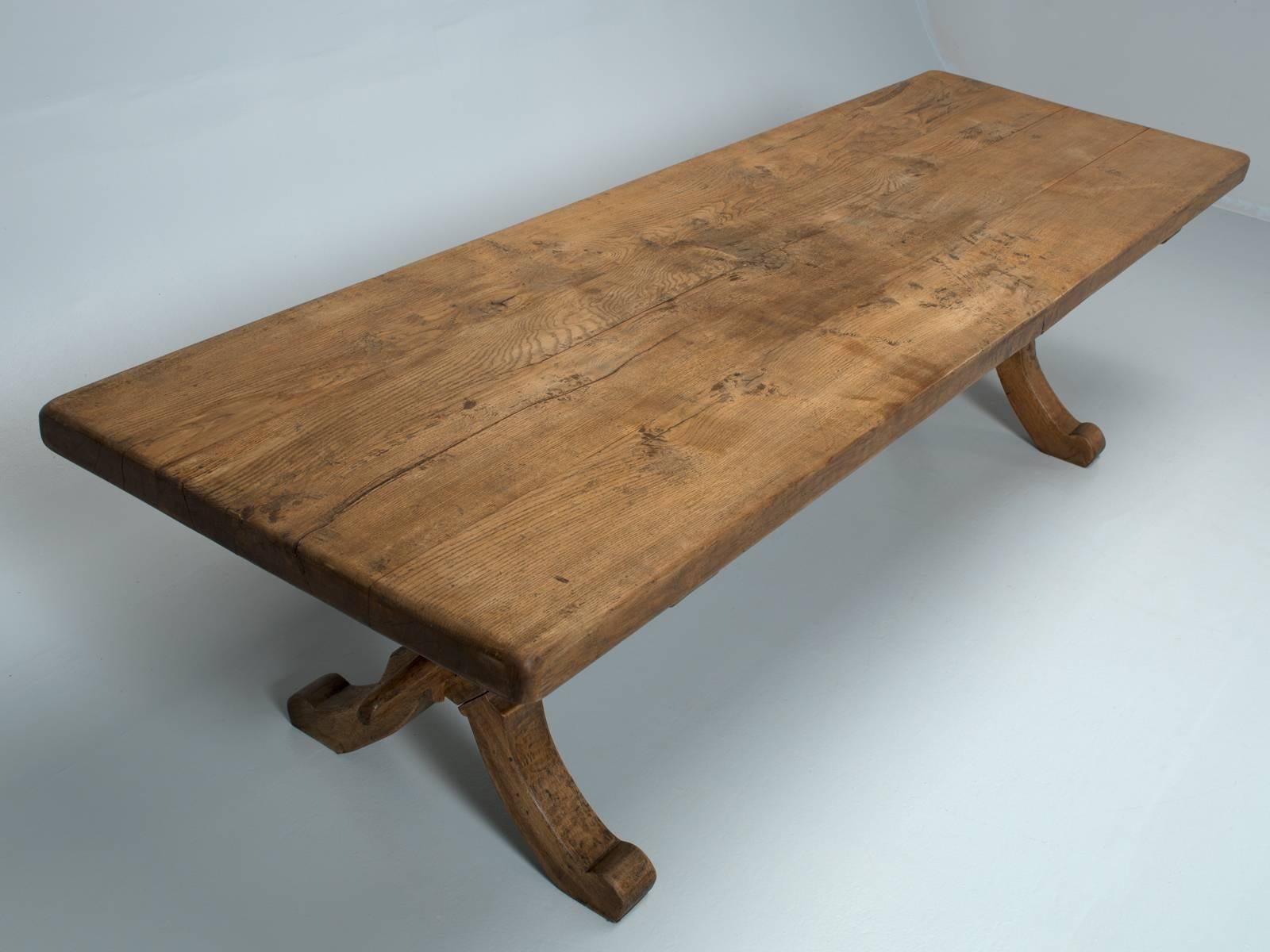 20th Century Antique French White Oak Trestle Dining Table