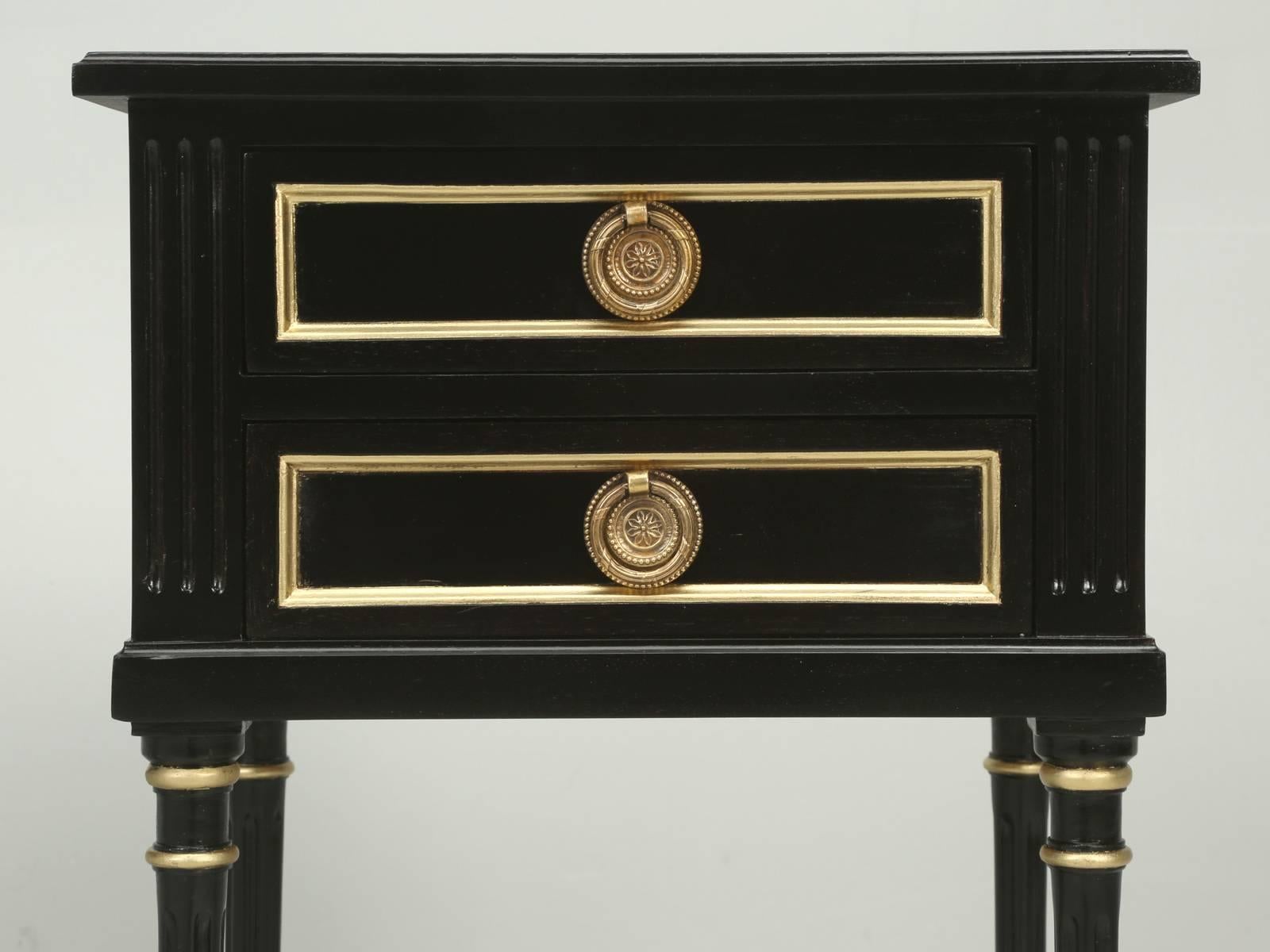 French Pair of Louis XVI Style Ebonized Nightstands or End Tables 2