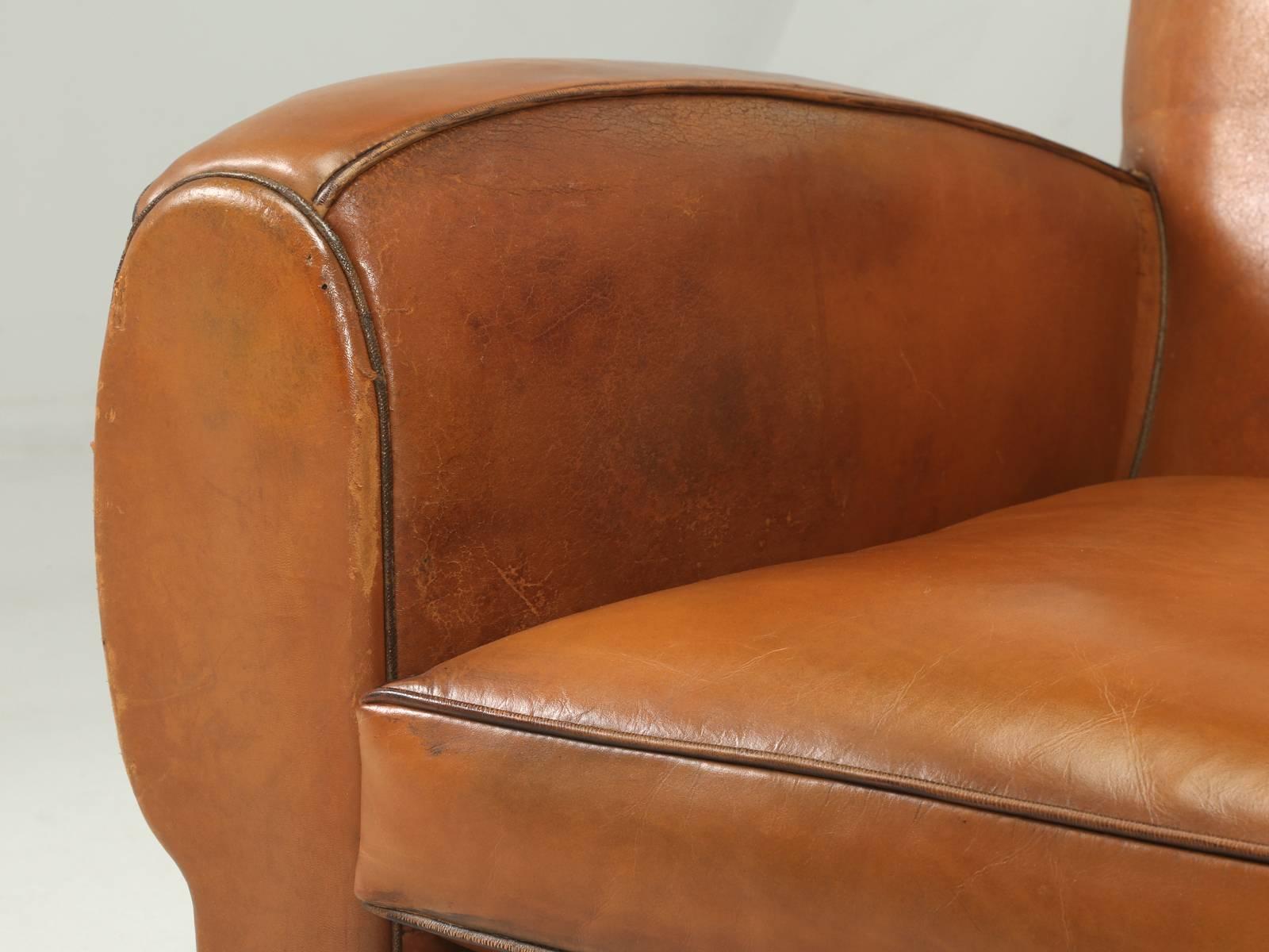 French Art Deco, Original Moustache Leather Club Chairs, Correctly Restored In Good Condition In Chicago, IL