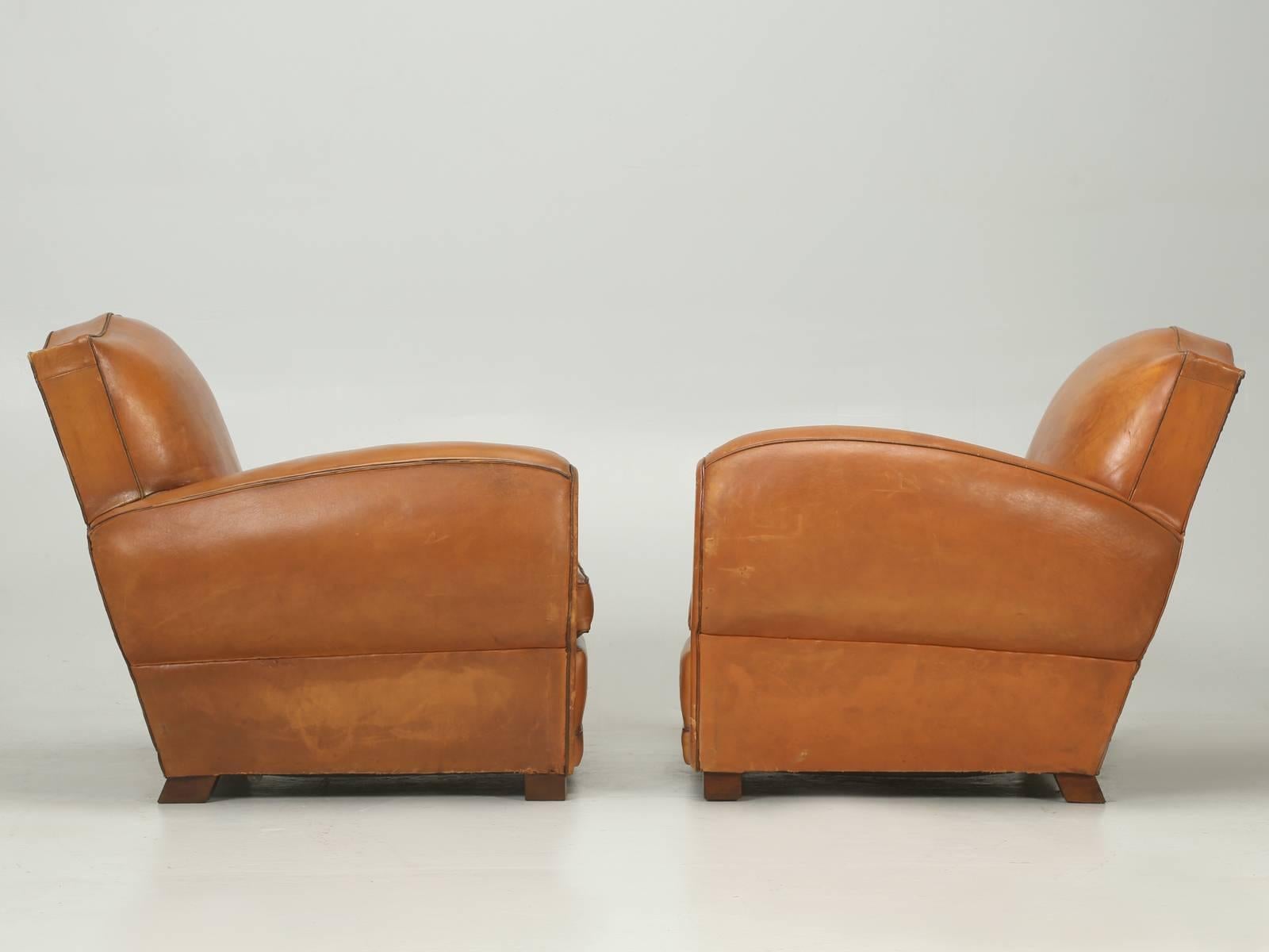 French Art Deco, Original Moustache Leather Club Chairs, Correctly Restored 2