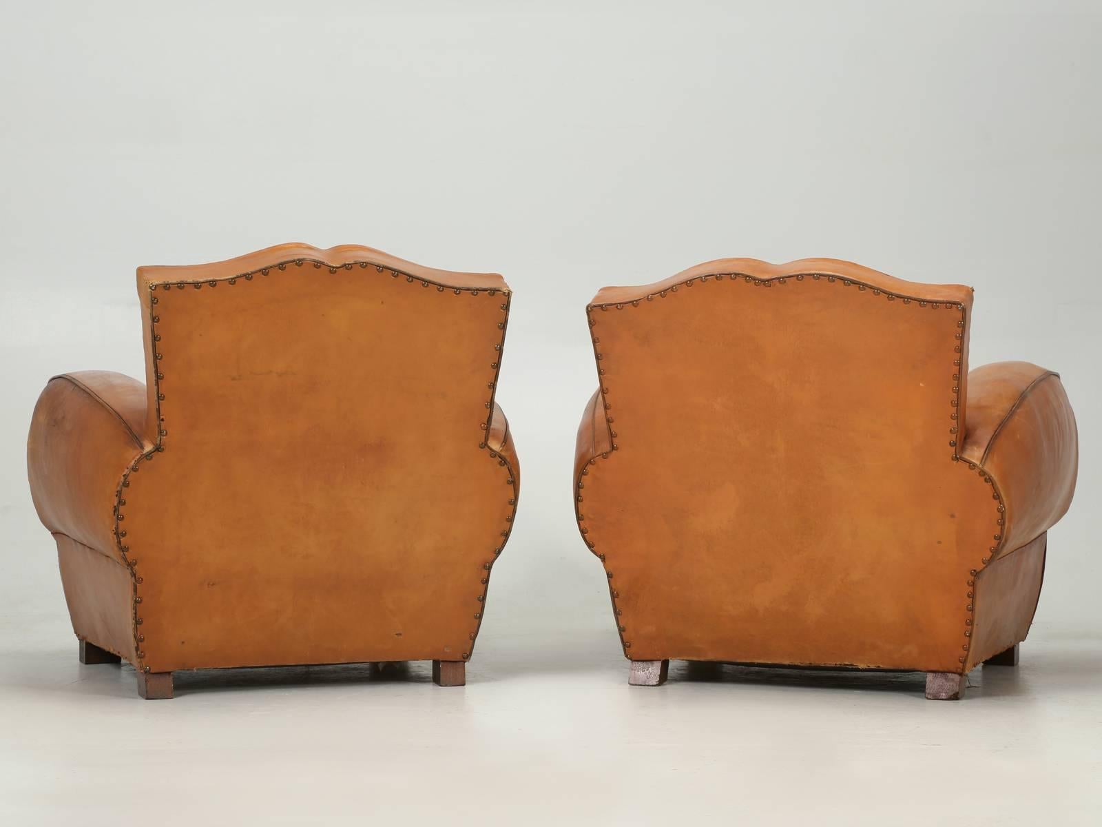French Art Deco, Original Moustache Leather Club Chairs, Correctly Restored 3