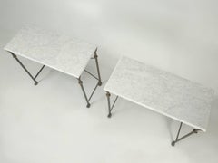 Old Plank Stainless Steel, Bronze and Carrera Marble Console Tables in Any Size