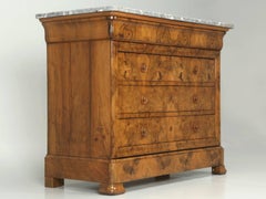 Antique French Burl Walnut Commode with Marble Top, circa 1800s