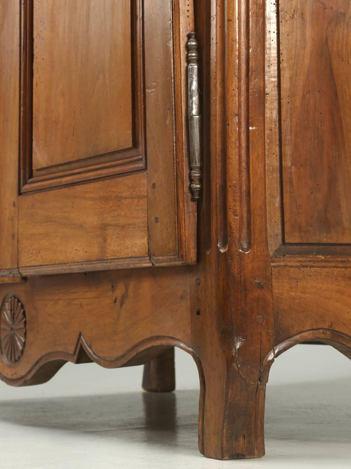 Hand-Carved Antique French Armoire Solid Walnut from Toulouse, c1840 Unrestored Condition