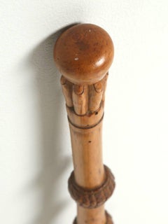 French Folk Art Walking Stick or Cane Carved from One Solid Chunk of Wood
