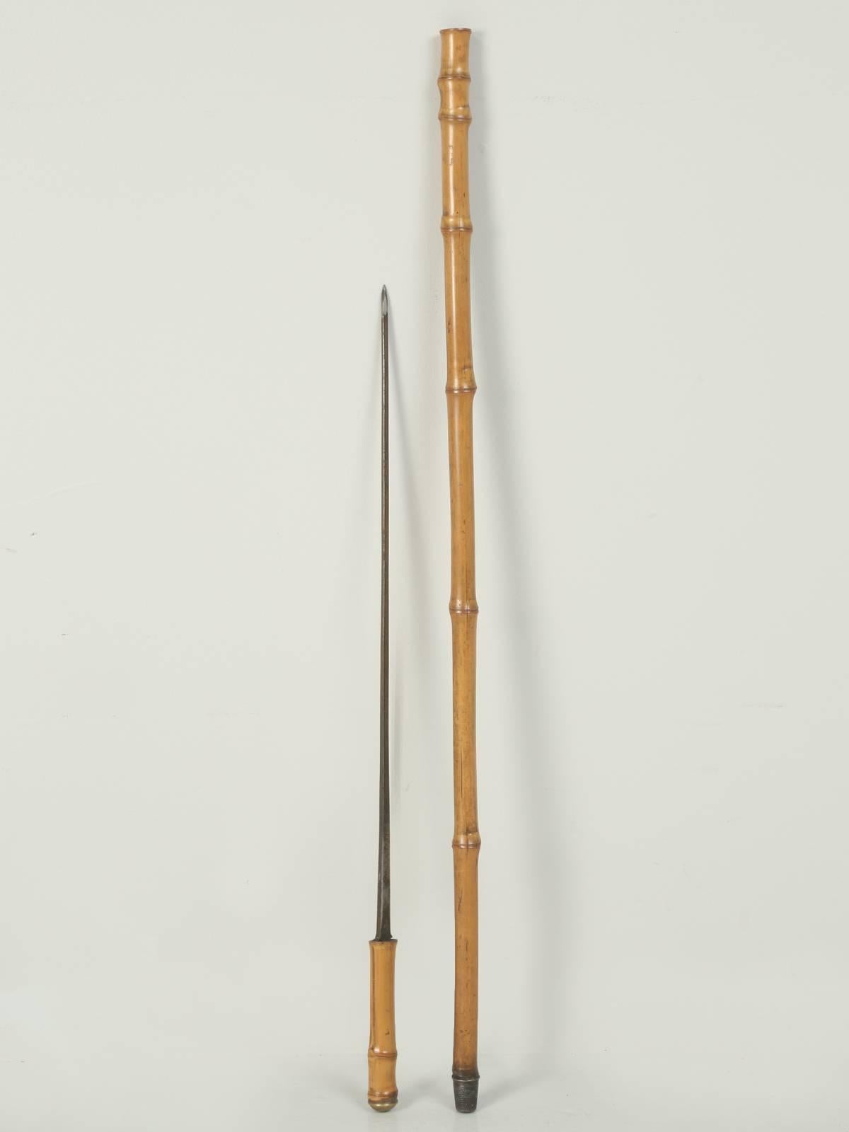 Early 20th Century Antique French Bamboo Walking Stick with a Hidden Sword Inside by Erardi