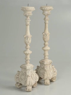 Italian or French Style Reproduction Faux Painted Candlesticks