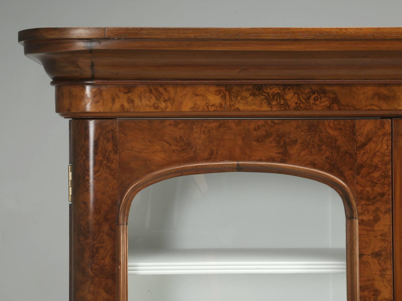 Hand-Crafted Antique English Burl Walnut Bookcase, circa Late 1800s and Correctly Restored