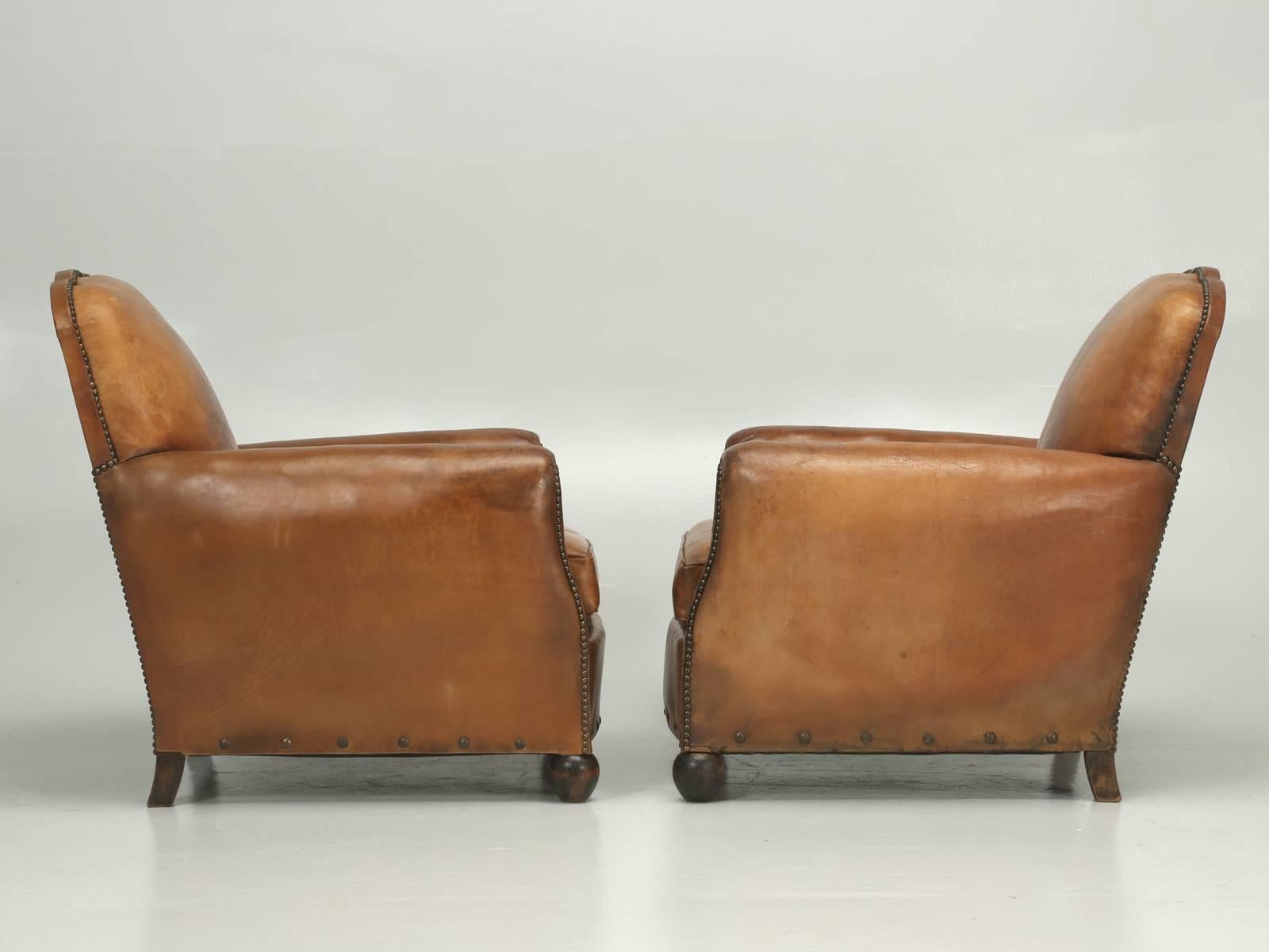 French Art Deco Original Leather Club Chairs 5