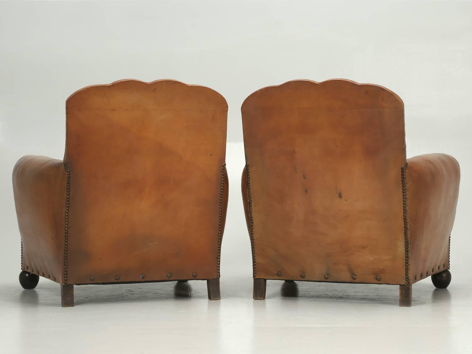 French Art Deco Original Leather Club Chairs 6