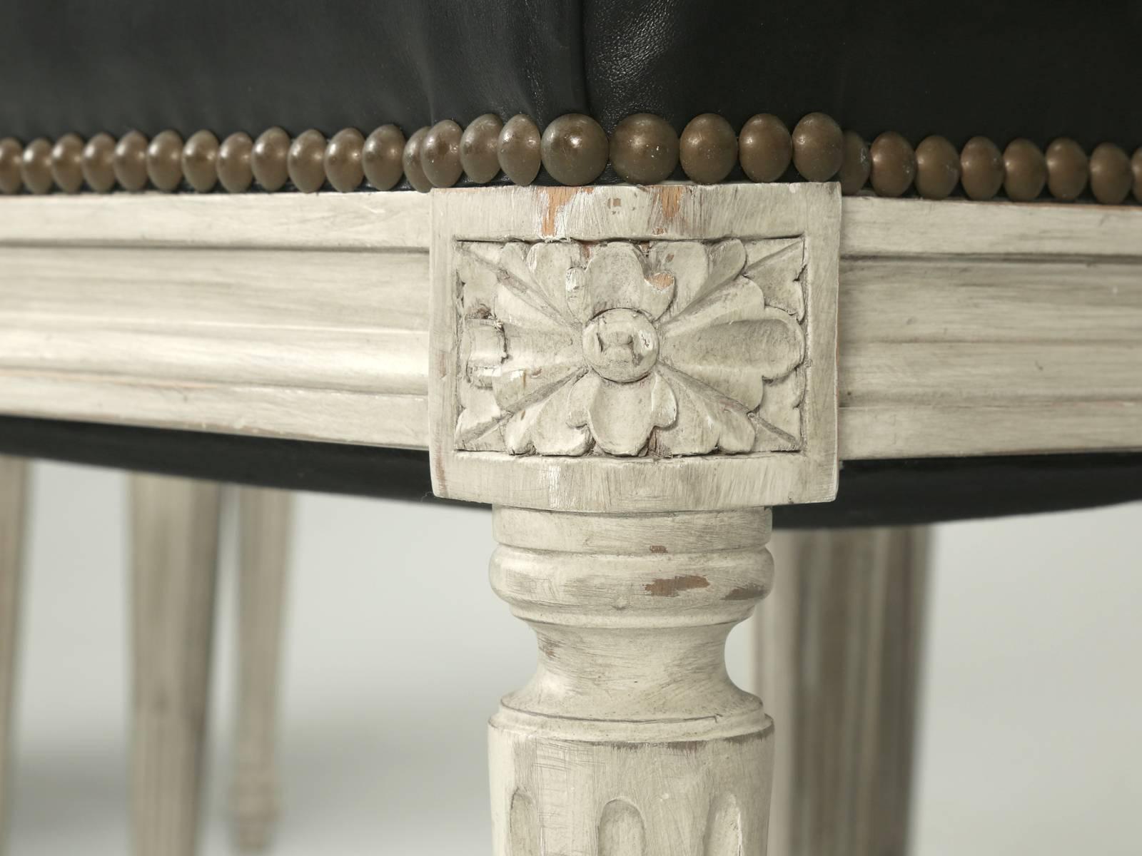Leather French Louis XVI Style Side Chairs Handmade in France from Old Plank Collection For Sale