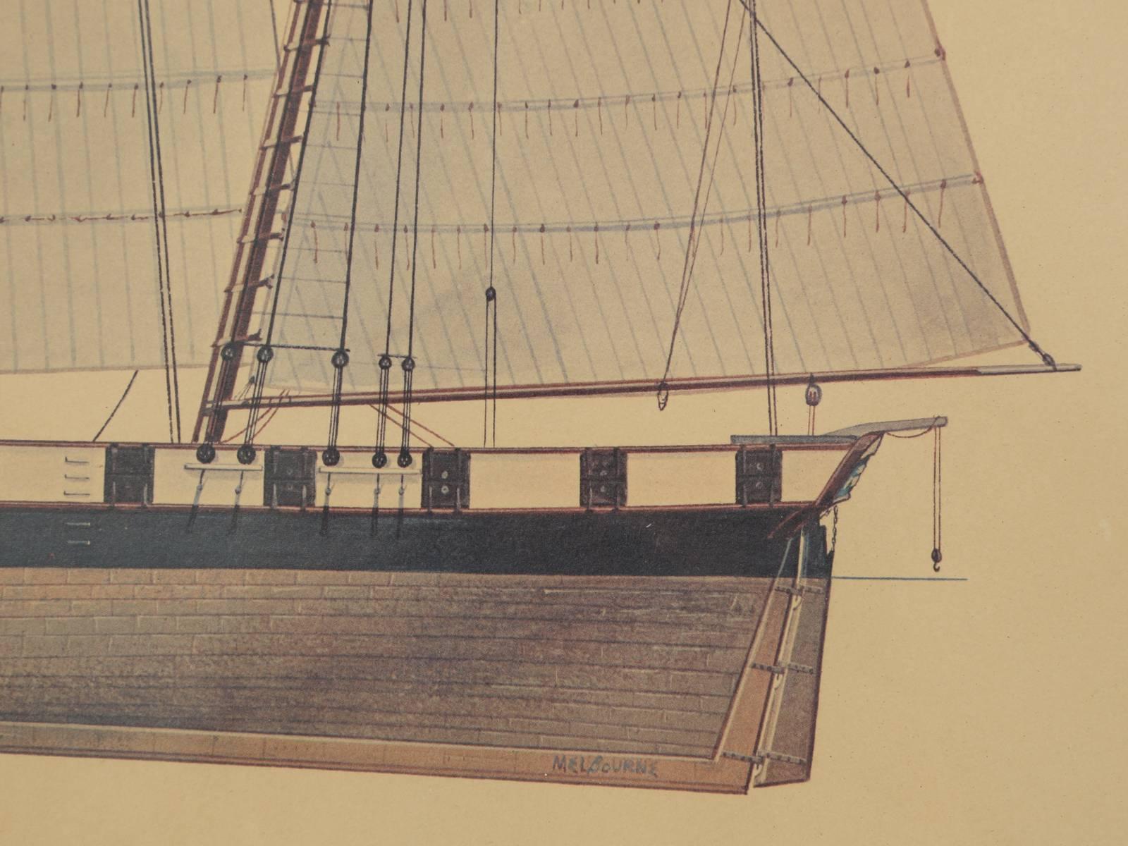 Print of a Sailing Ship from the Glenview Naval Air Station In Good Condition In Chicago, IL