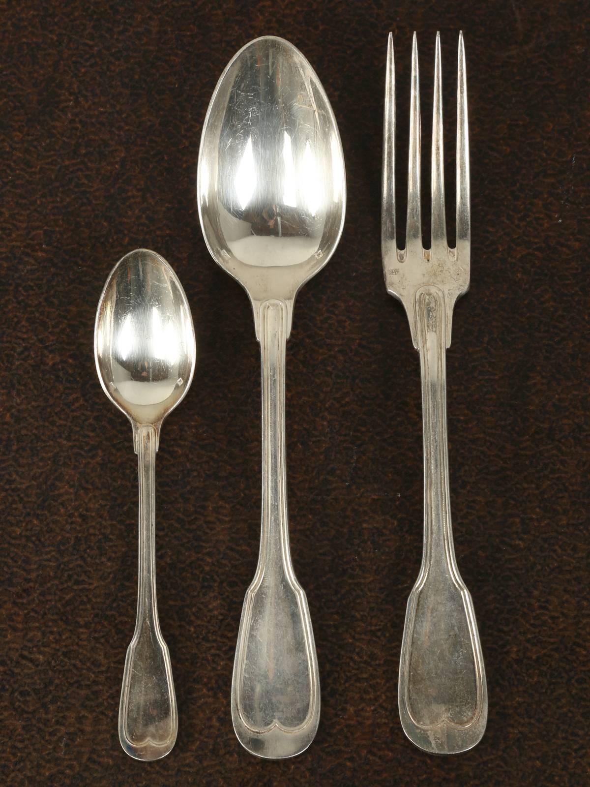 Antique French Silver Hallmarked Set of '34' Pieces; Forks, Spoons and a Ladle 2