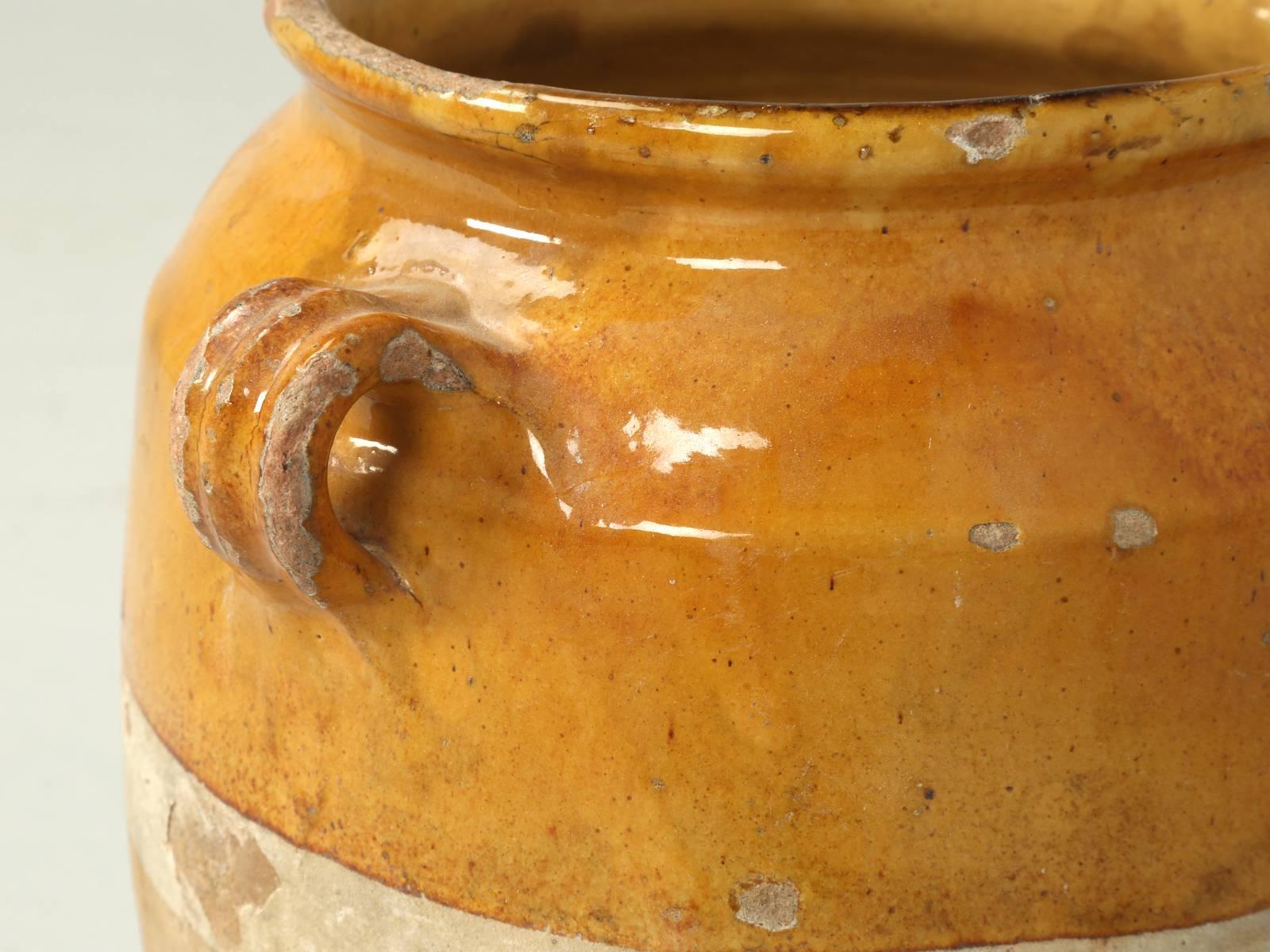 Late 19th Century Antique French Confit Pot Hand-Thrown in the Classic Mustard Glaze No Repairs For Sale