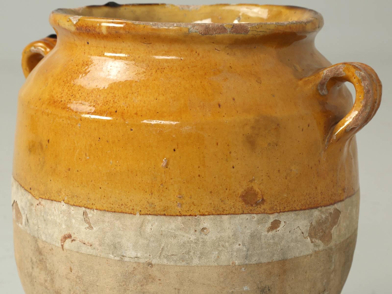 Pottery Antique French Confit Pot Hand-Thrown in the Classic Mustard Glaze No Repairs For Sale