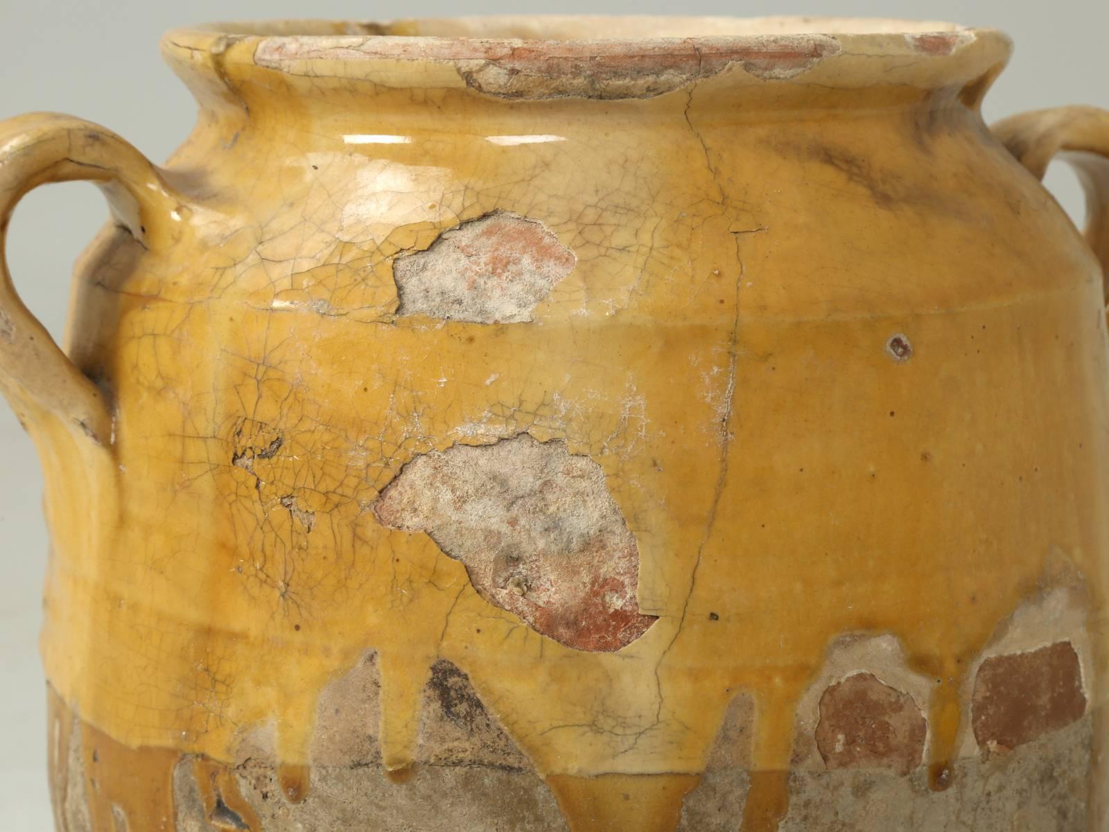 Antique French Confit Pot Terracotta Light Mustard Glaze No Prior Repairs c1900 principios del siglo XX