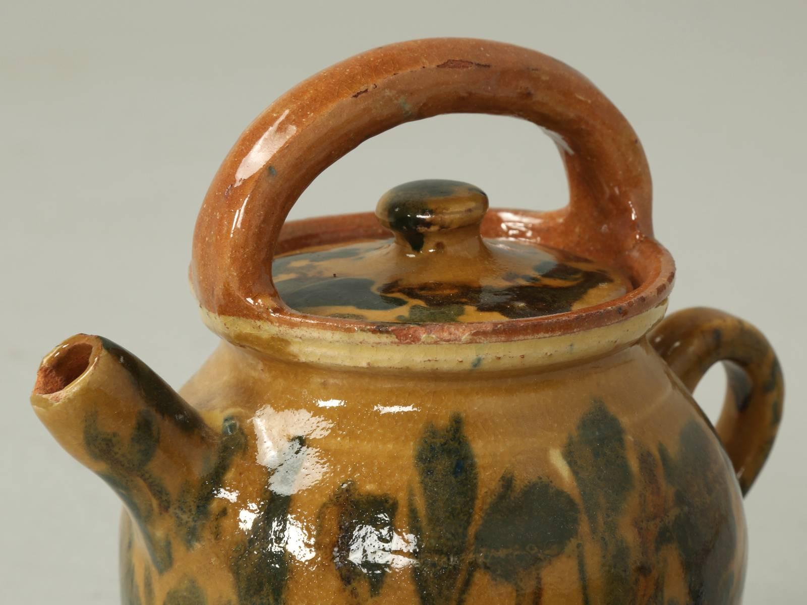 Mid-20th Century French Pottery Jug with Handle with Lid For Sale
