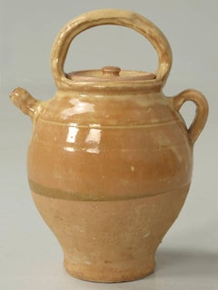 Antique French Pottery Jug with Matching Lid and Large Handle