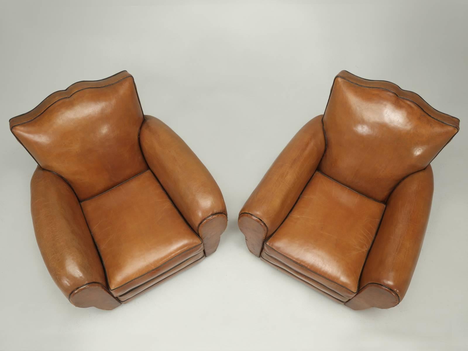 Mid-20th Century French Club Chairs in Their Original Leather, Fully Restored