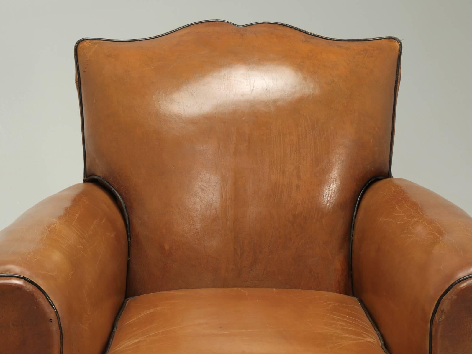 Art Deco French Club Chairs in Their Original Leather, Fully Restored