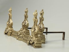 Antique French Andirons with Their Original Matching Fender in Bronze c1800's