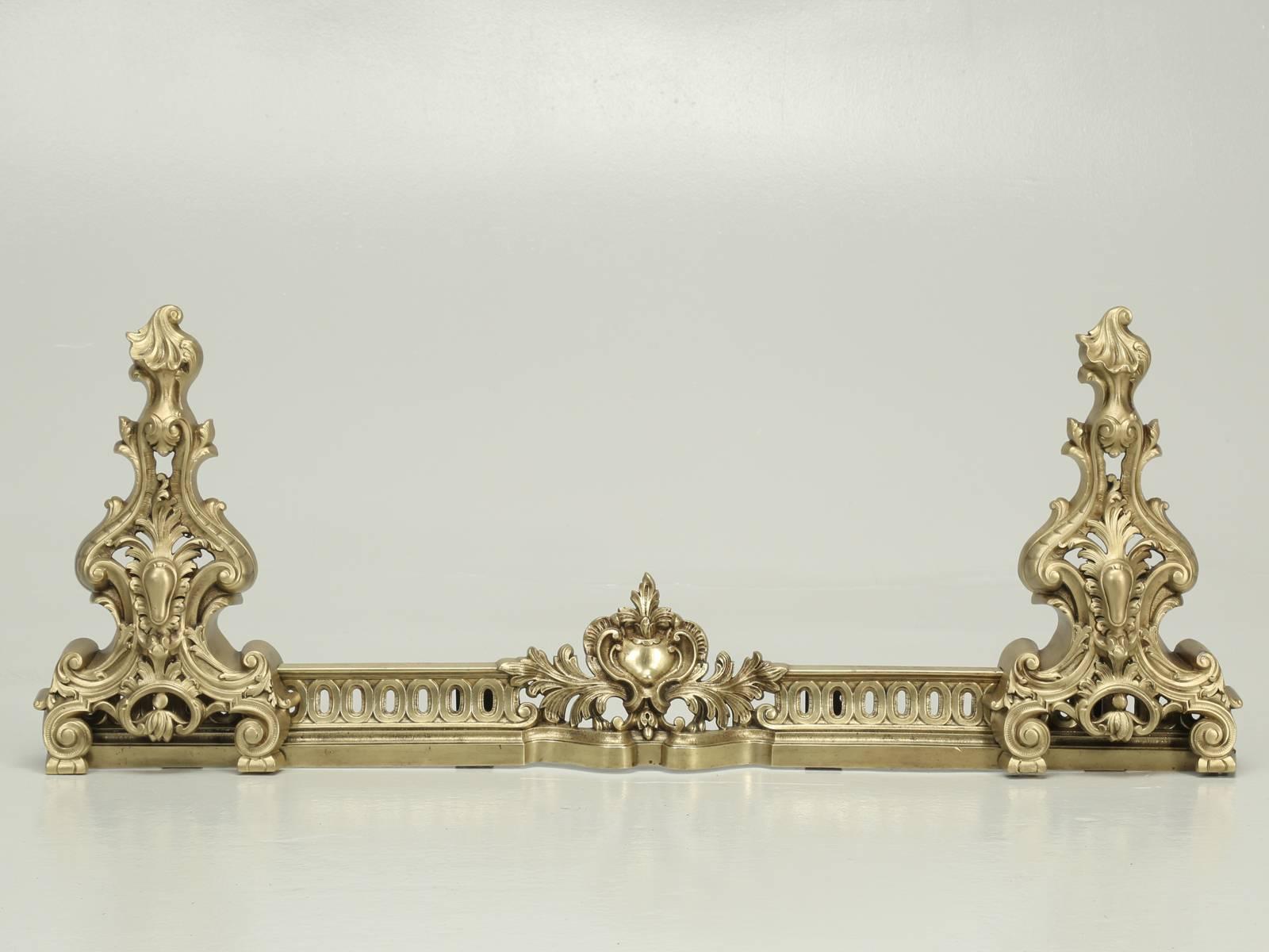 Antique French Andirons with Their Original Matching Fender in Bronze c1800's For Sale 1