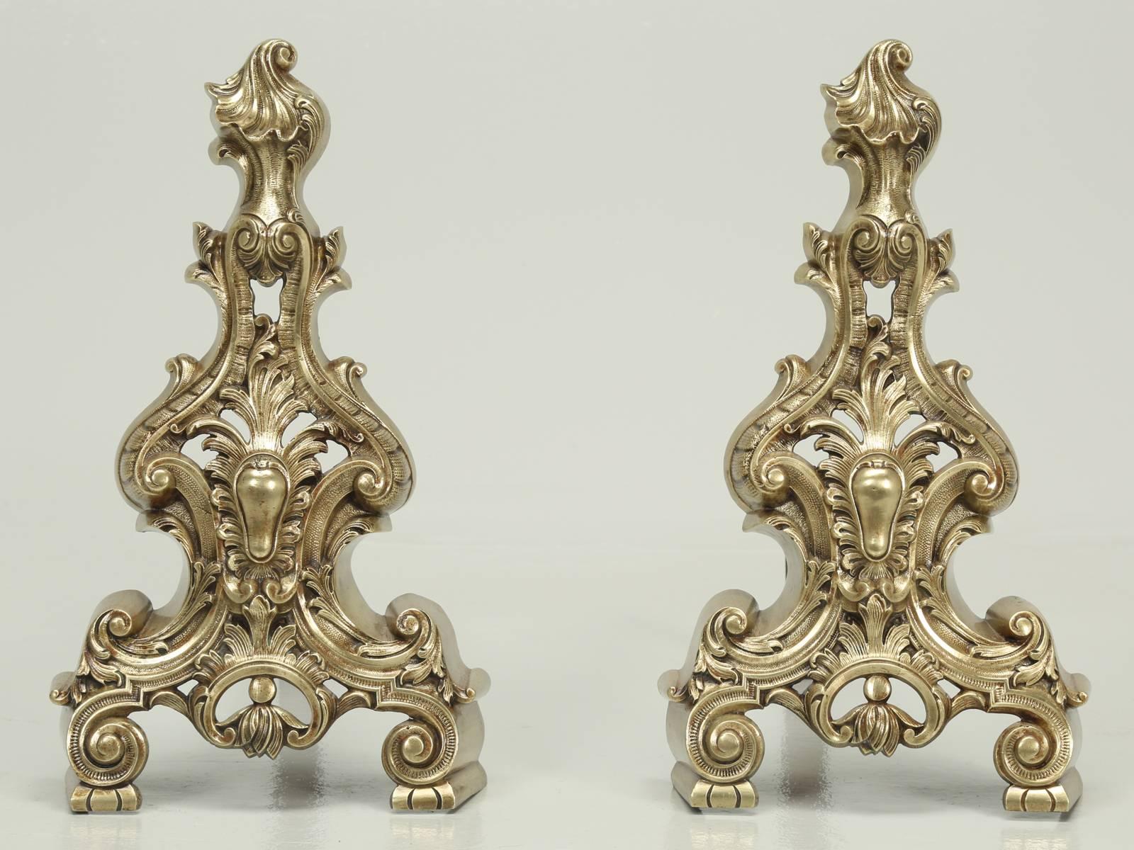 Antique French Andirons with Their Original Matching Fender in Bronze c1800's For Sale 2