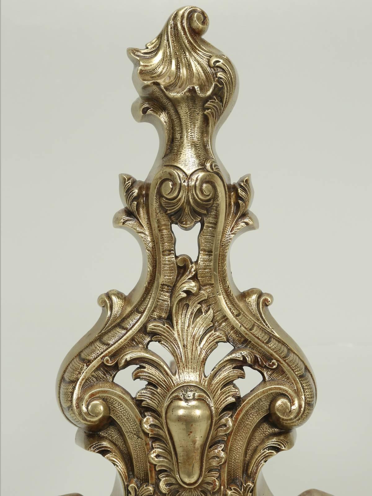 Antique French Andirons with Their Original Matching Fender in Bronze c1800's For Sale 3