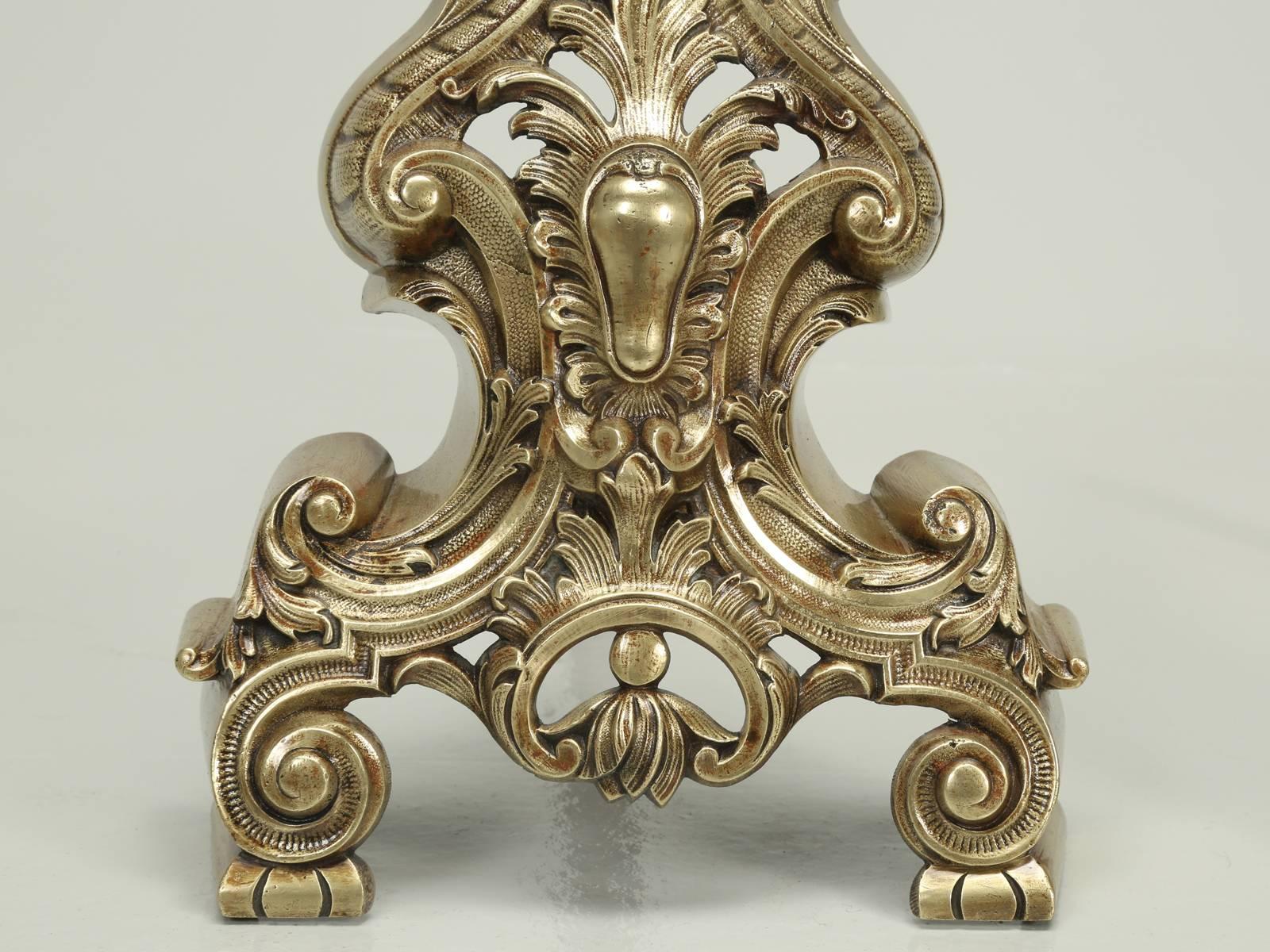 Antique French Andirons with Their Original Matching Fender in Bronze c1800's For Sale 4