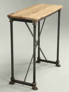 French Imported White Oak and Steel Small Console Table