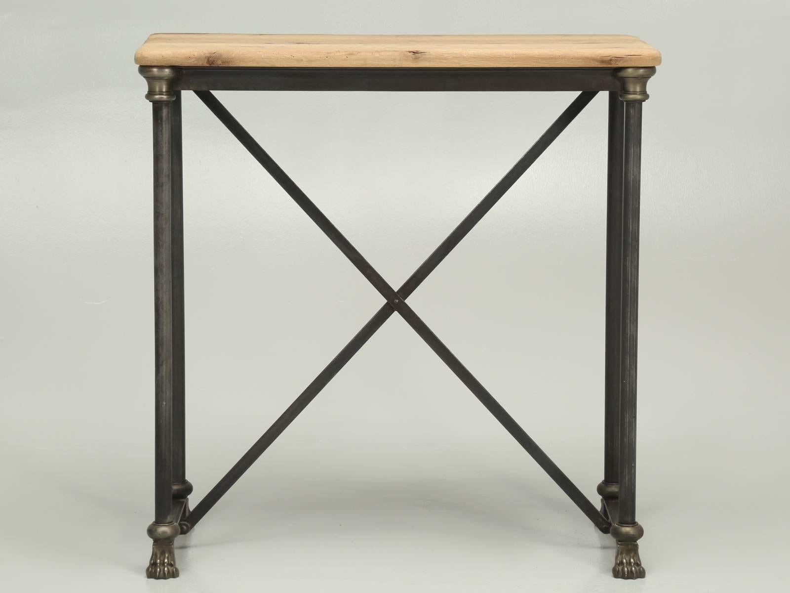 Industrial French Imported White Oak and Steel Small Console Table