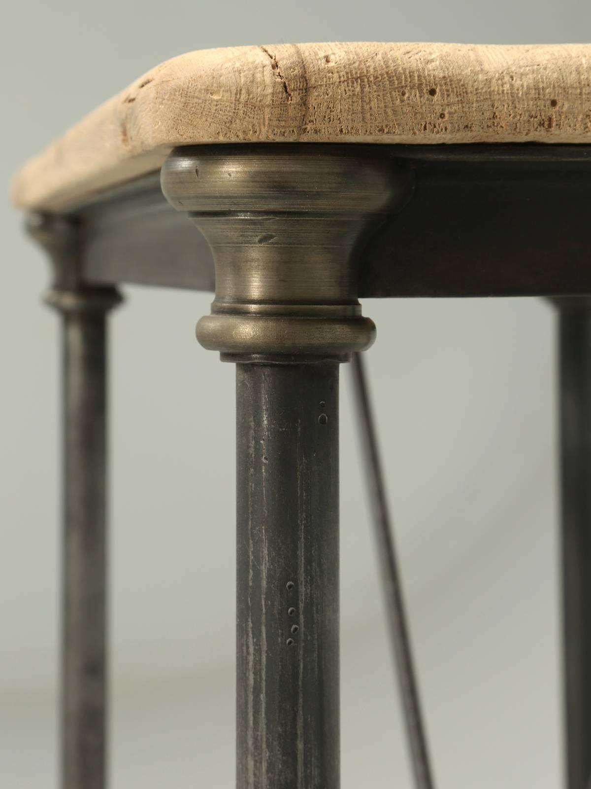 Late 20th Century French Imported White Oak and Steel Small Console Table