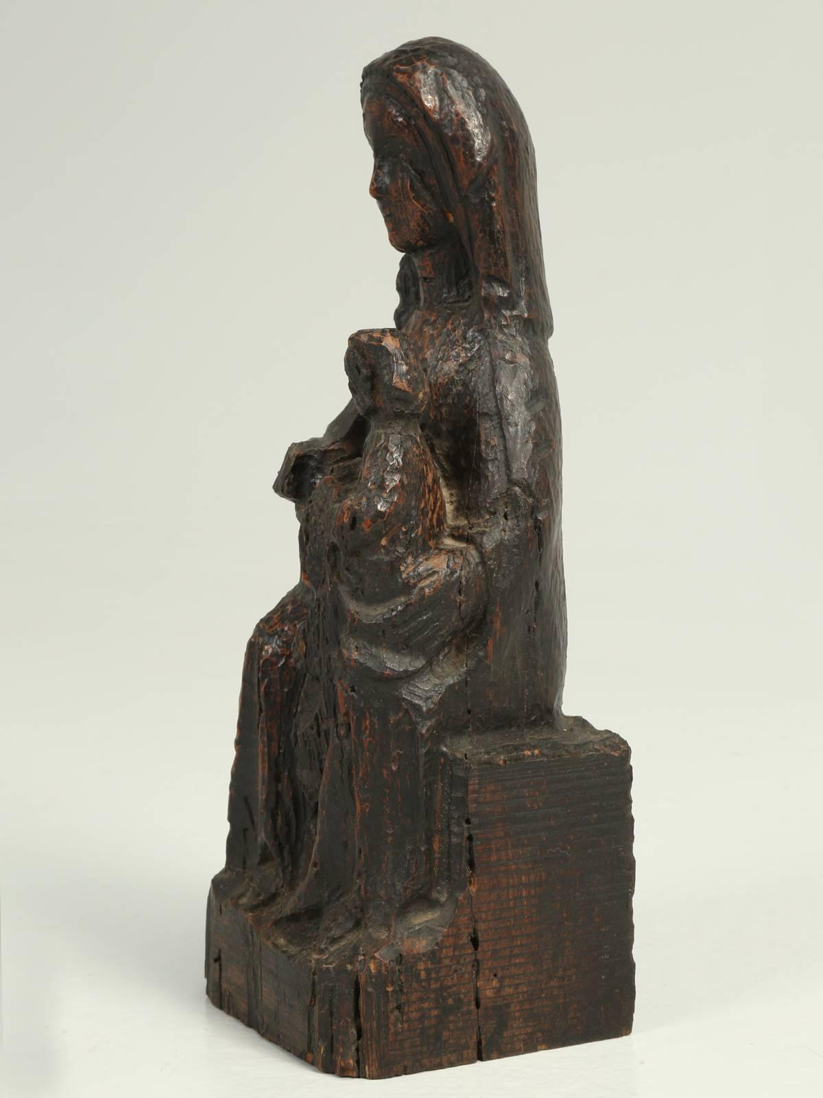 Rustic Antique Wood Carving of a Woman and Child, Spanish, circa Late 1600s For Sale