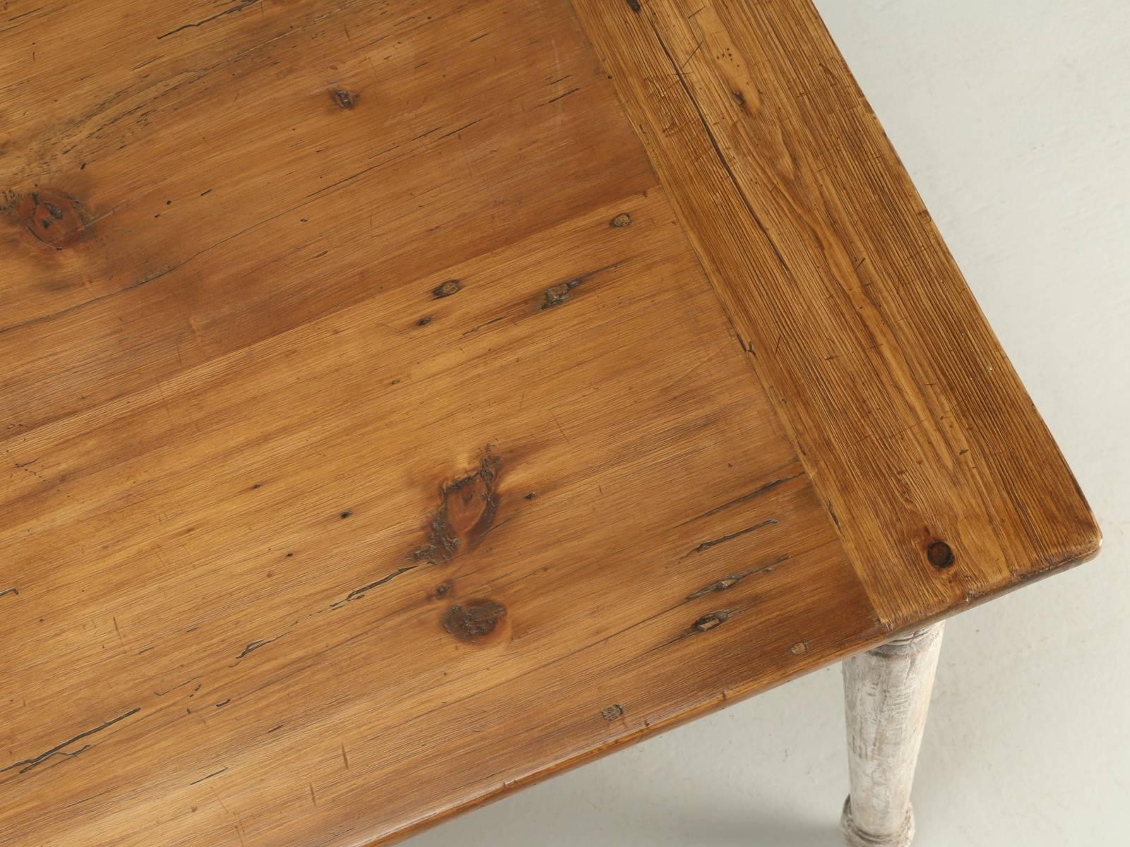 Contemporary Country French Style Pine Farm Table with a Painted Base From Old Plank Any Size For Sale