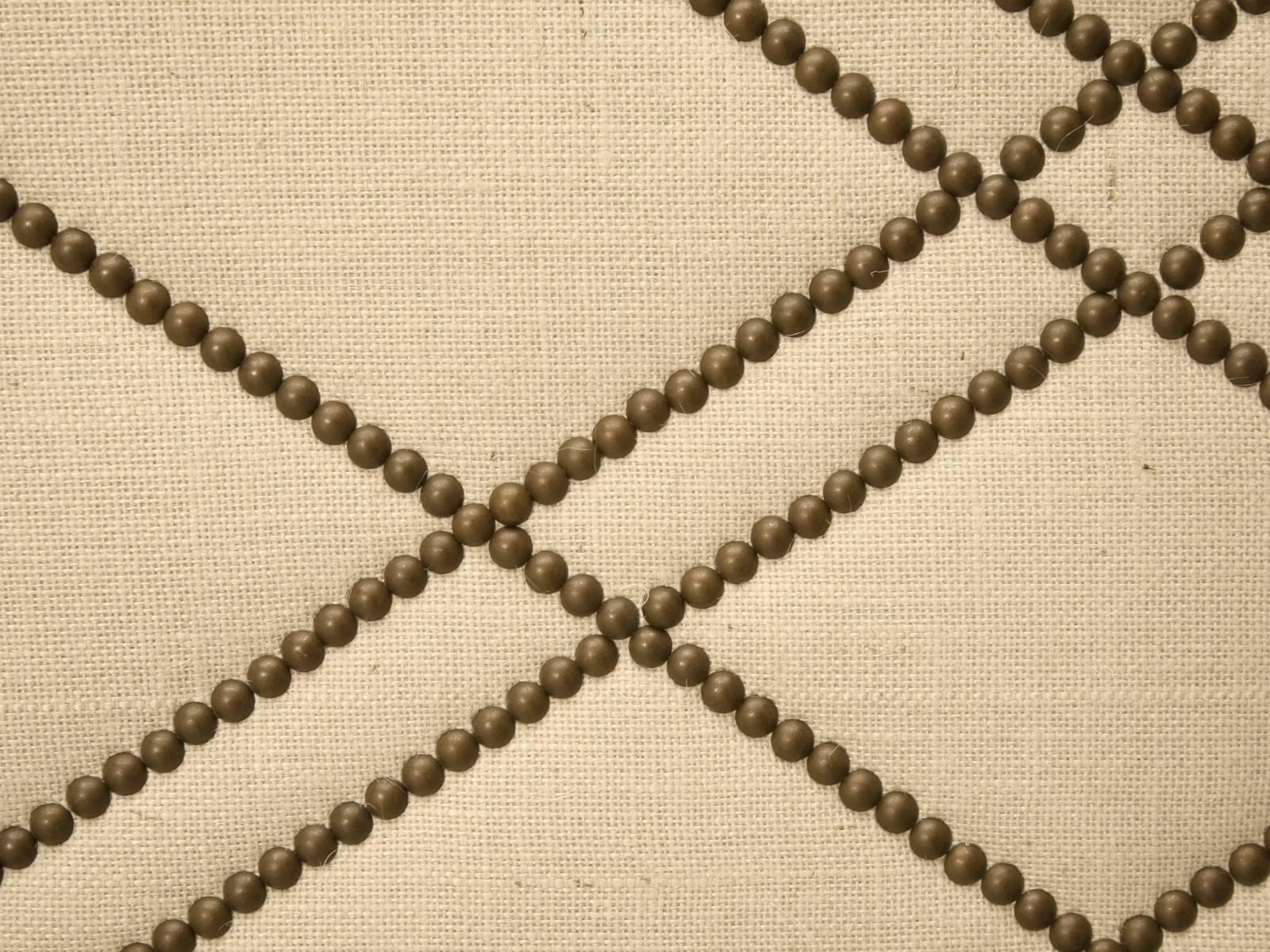 Contemporary Custom Made Upholstered Bed, Bronze Nail Head Geometric Design Optional Sizes For Sale