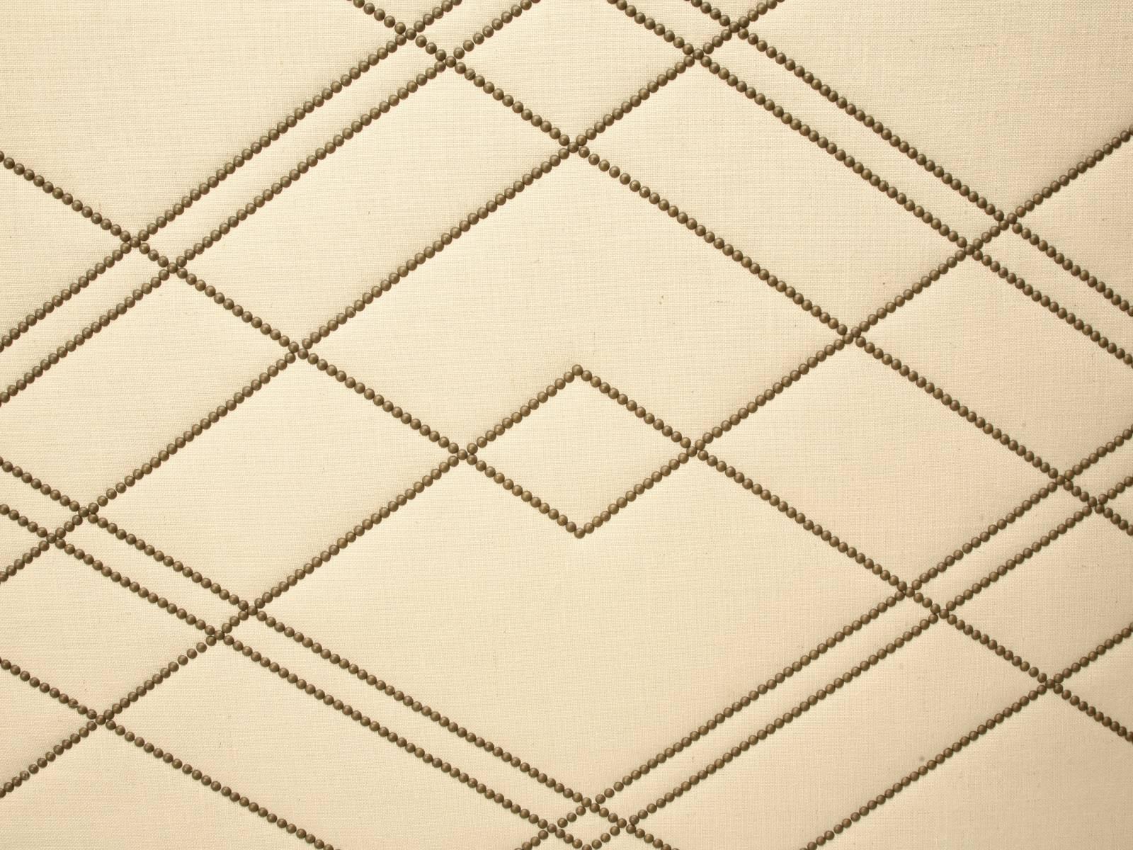 American Custom Made Upholstered Bed, Bronze Nail Head Geometric Design Optional Sizes For Sale