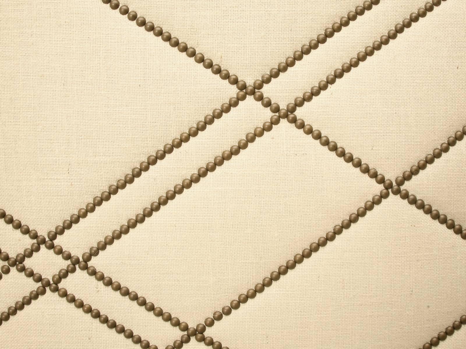 Hand-Crafted Custom Made Upholstered Bed, Bronze Nail Head Geometric Design Optional Sizes For Sale