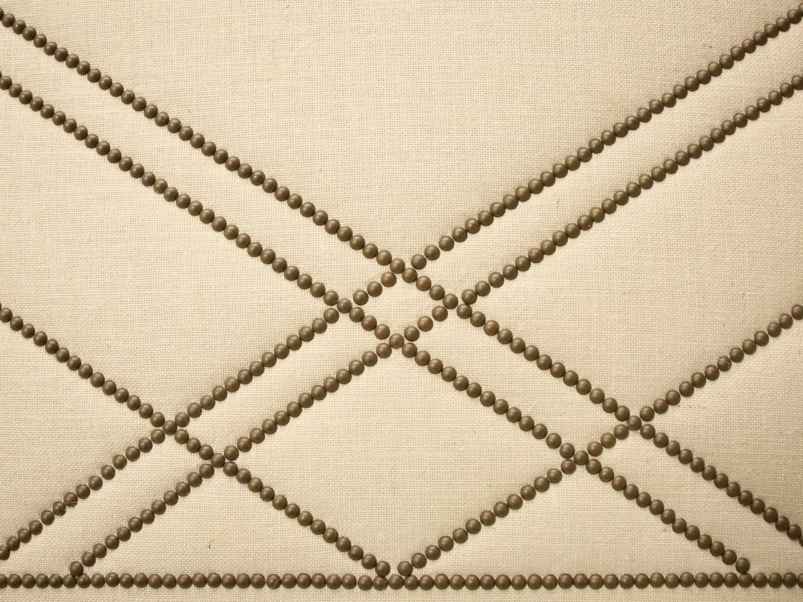 Custom Made Upholstered Bed, Bronze Nail Head Geometric Design Optional Sizes In New Condition For Sale In Chicago, IL