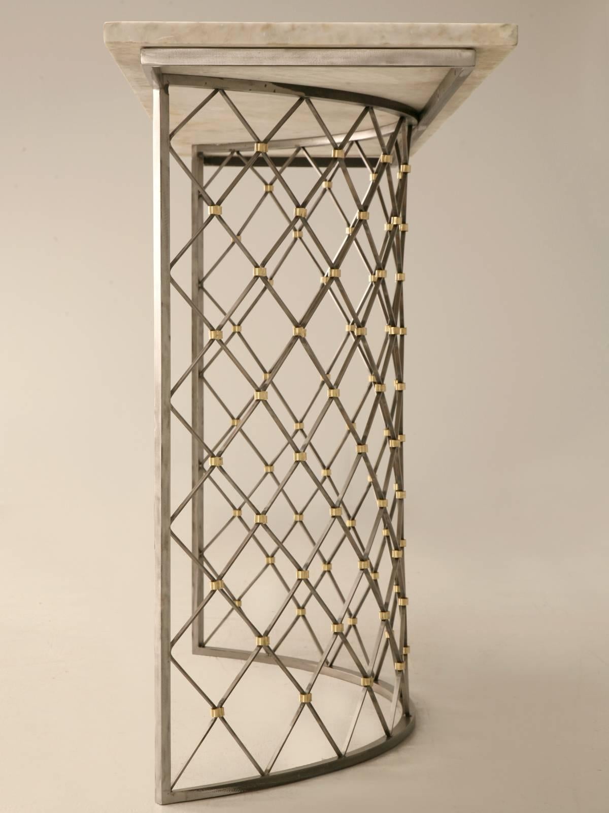 American Custom Steel and Brass Console Table in Any Dimension from Old Plank Collection For Sale