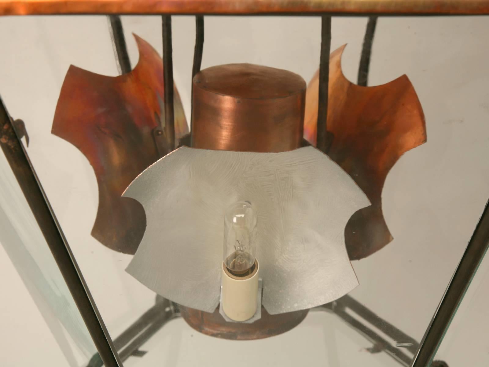French 18th Century Style Copper Lantern with Hand Blown Glass Panes In New Condition In Chicago, IL
