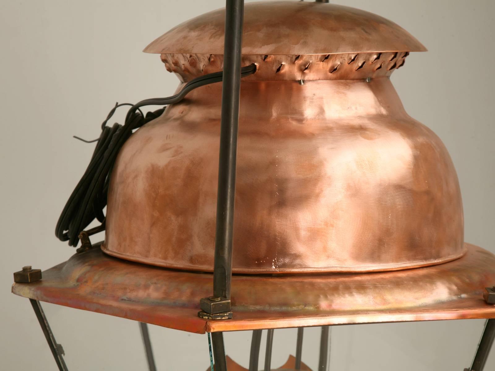 Hand-Crafted French 18th Century Style Copper Lantern with Hand Blown Glass Panes
