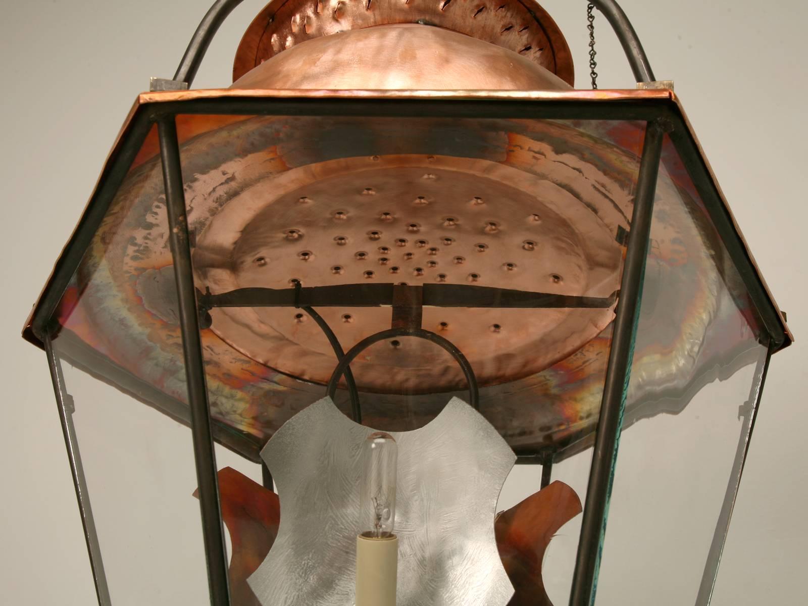 French 18th Century Style Copper Lantern with Hand Blown Glass Panes 2