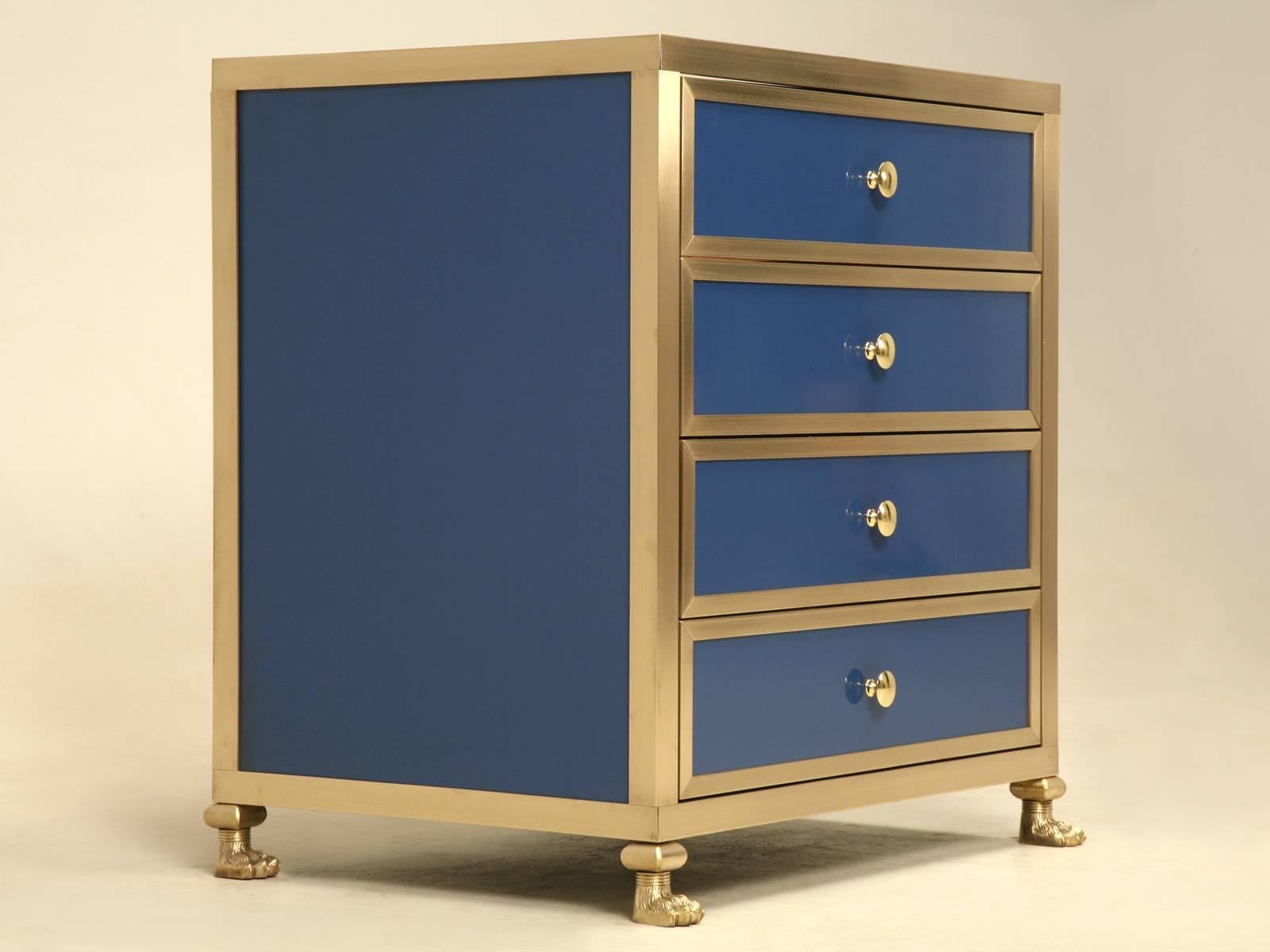Another design from our Old Plank collection and maybe the ultimate in bathroom vanities, is this solid brass (bronze is optional at no extra cost) and steel cabinet, that we offer in any size, or color of your choosing. Each piece is handmade in