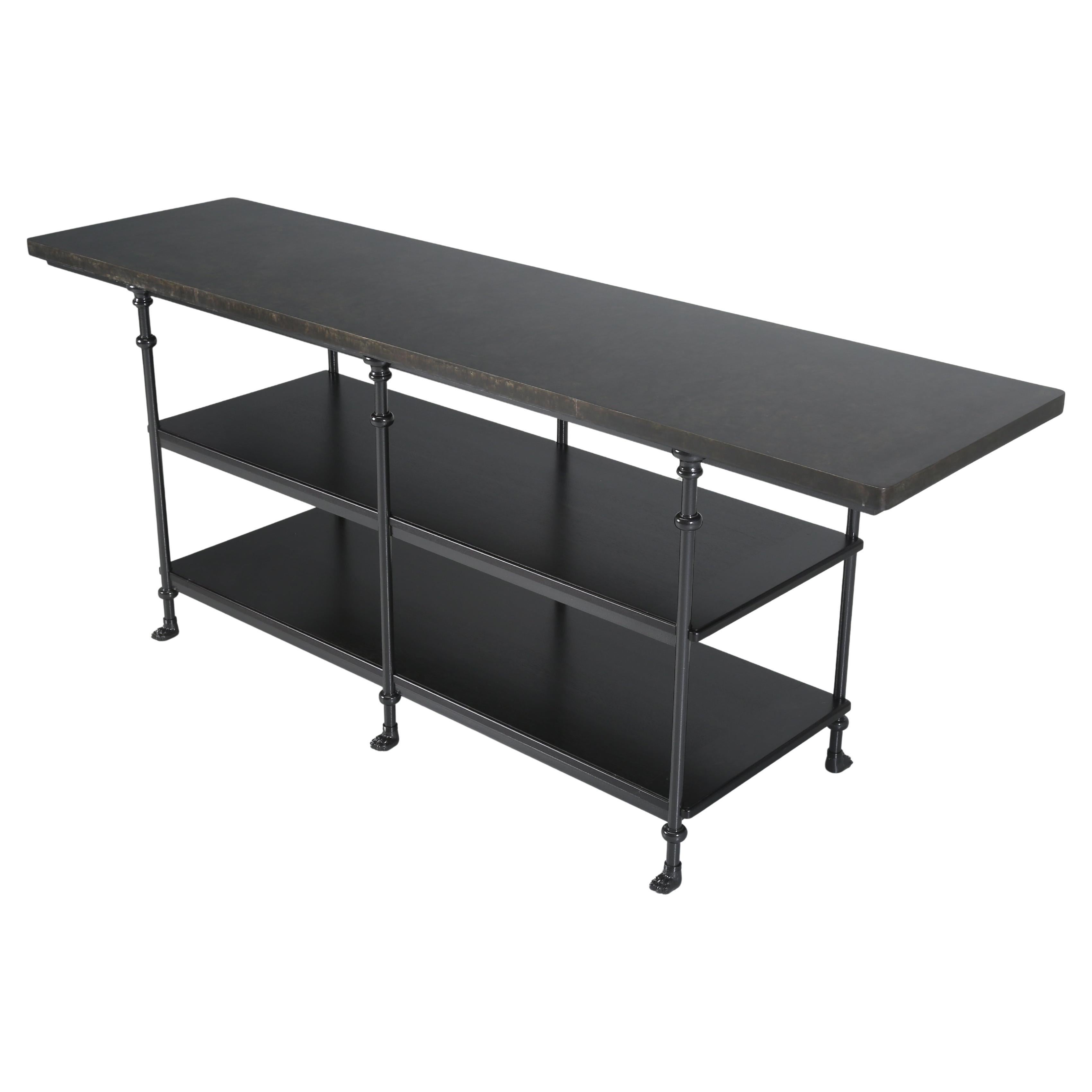 French Industrial Inspired Zinc, Bronze Handmade Kitchen Island Built to Order