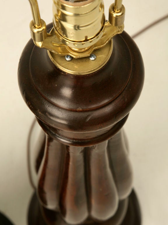 Hand-Crafted Pair of English Mahogany Table Lamps Restored For Sale