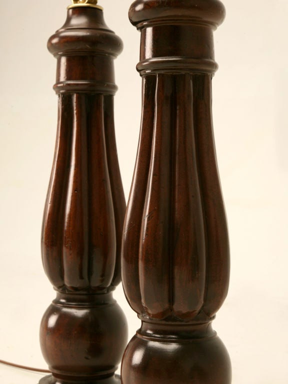 Pair of English Mahogany Table Lamps Restored For Sale 1