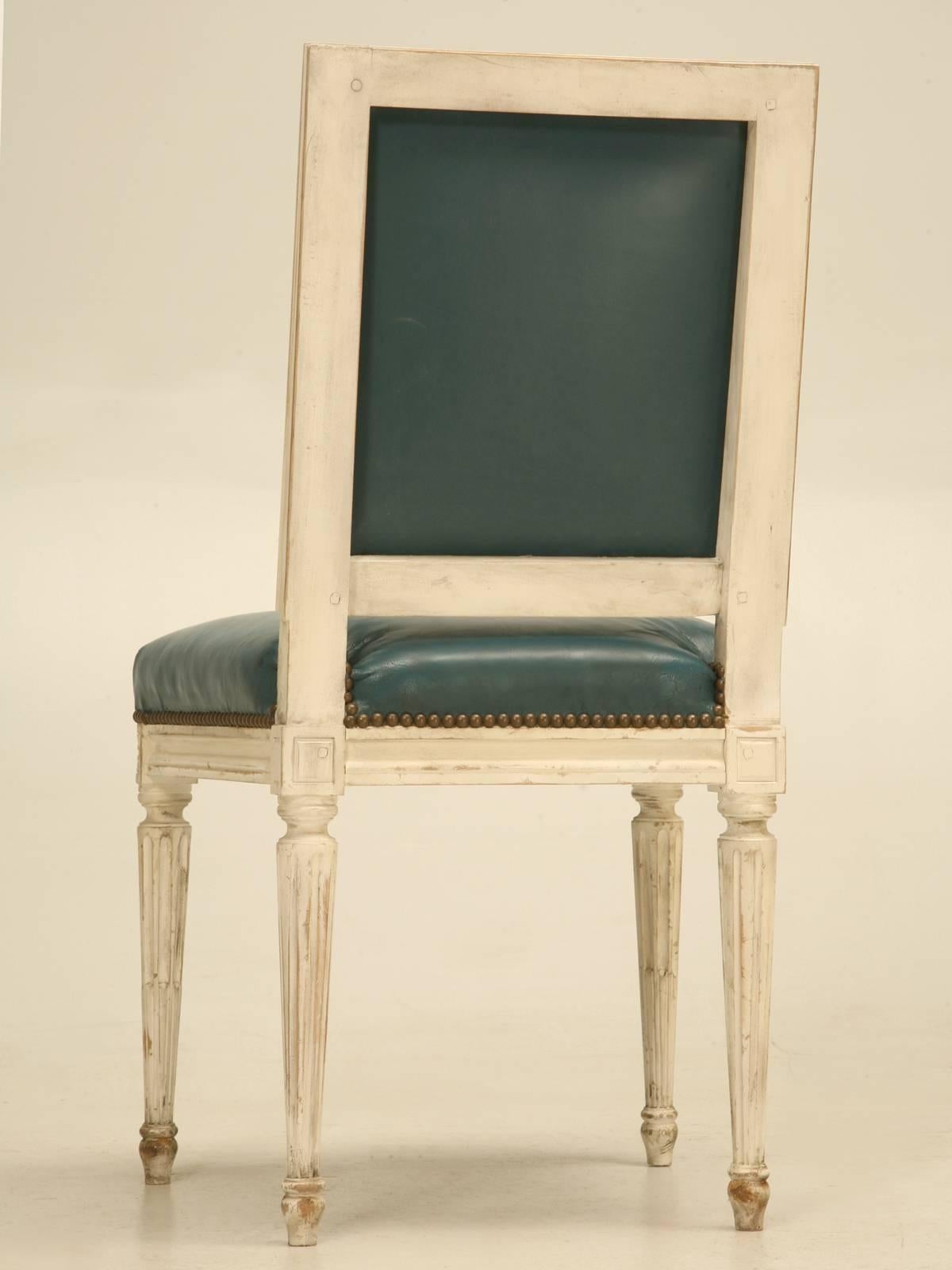 Leather Louis XVI Style Side Chairs, Hand-carved, Choice of Finishes, Armchair Available For Sale
