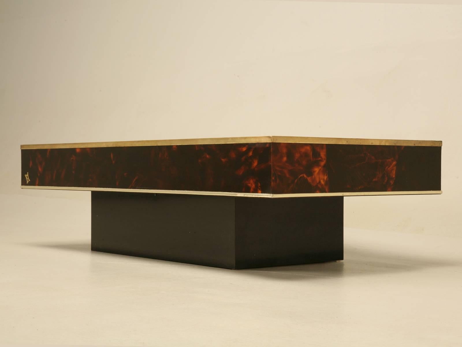 Mid-Century Modern French Faux Tortoise Coffee Table with Brass Trim 3
